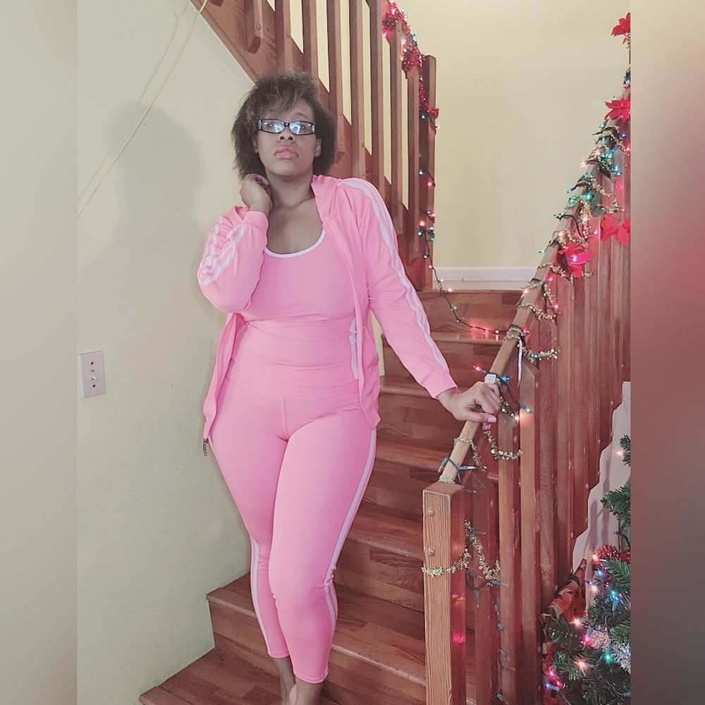Pink & White Sports Wear Pants Set